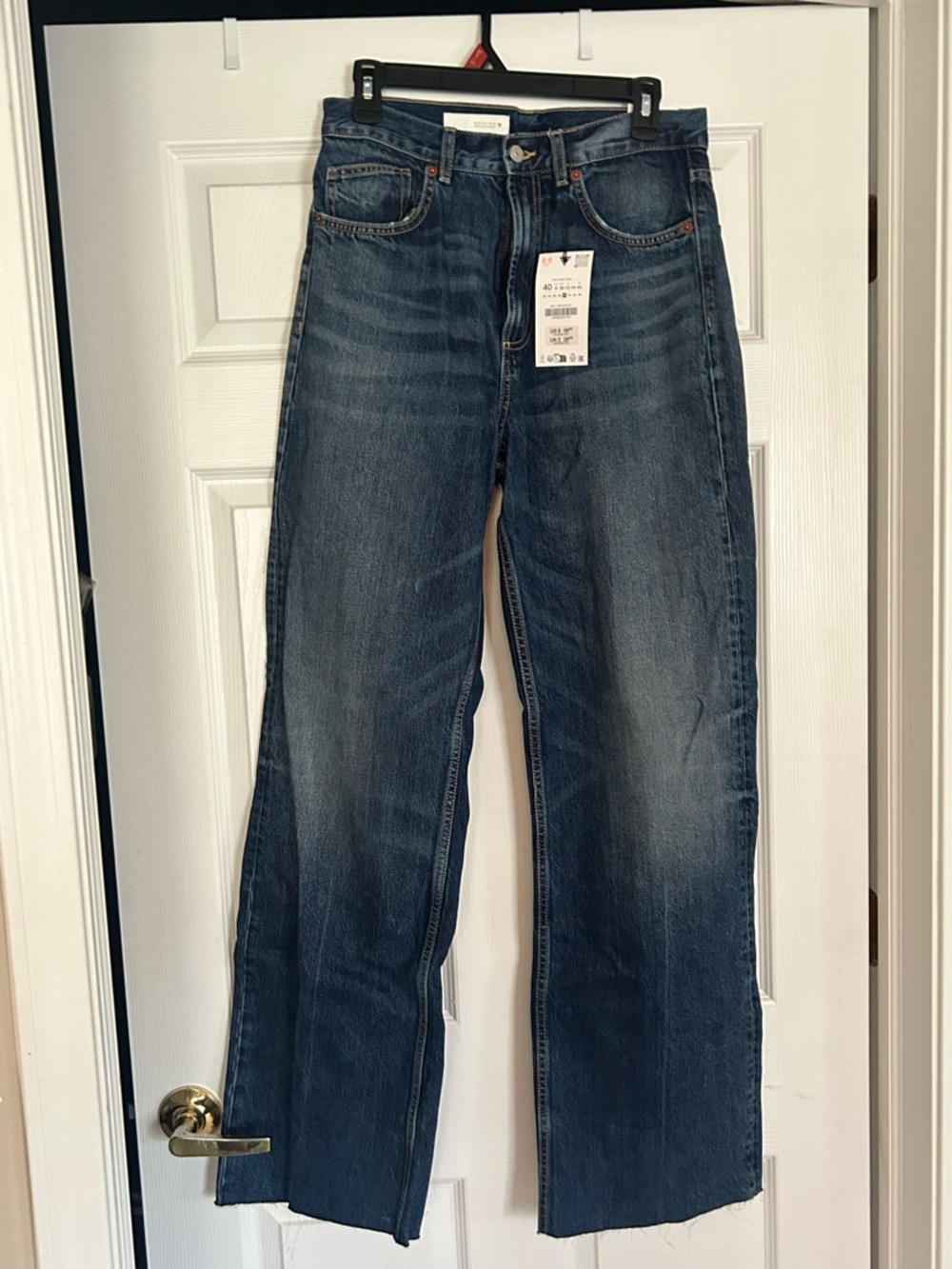 Zara Women's High-Rise Straight Jeans in Dark Blue